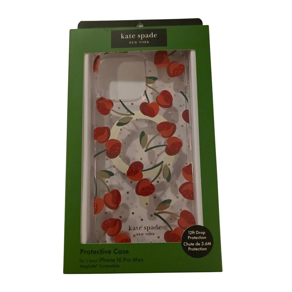 Kate Spade Cherry iPhone 16 Pro Max Case MagSafe Glitter Clear Protective Cover